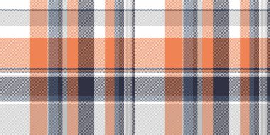 Ayak tartan arka plan kumaşı, kusursuz vektör at. Örtülü desen ekose dokuyu beyaz ve turuncu renk paletiyle kapla.