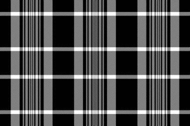 Grafik arkaplan tartanı, desensiz desenli kumaş. Siyah ve beyaz renkli yaşlı vektör ekose kumaş dokusu.