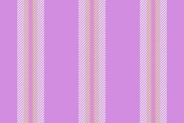 Çağdaş çizgili tekstil vektörü, avcı hatları kumaşsız. Mor ve beyaz renk paletinde birinci sınıf desen dikey arkaplan.