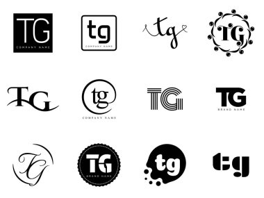 TG logo şirketi şablonu. T harfi ve G logosu. Tasarım elemanları ile farklı klasik serif harfleri ve modern kalın metin ayarla. İlk yazı tipi tipografisi.