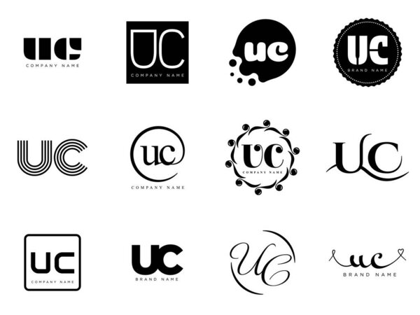 UC logo company template. Letter u and c logotype. Set different classic serif lettering and modern bold text with design elements. Initial font typography.