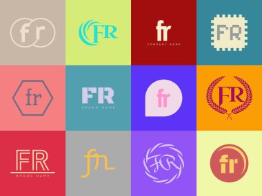 FR logo şirketi şablonu. F ve R harfi logoti. Tasarım elemanları ile farklı klasik serif harfleri ve modern kalın metin ayarla. İlk yazı tipi tipografisi.
