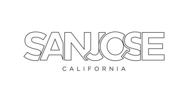 San Jose, California, ABD tipografi sloganı. Baskı ve web ürünleri için grafik şehir harfleriyle Amerika logosu.