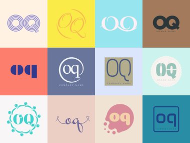 OQ logo şirketi şablonu. O ve Q logoti harfleri. Tasarım elemanları ile farklı klasik serif harfleri ve modern kalın metin ayarla. İlk yazı tipi tipografisi.