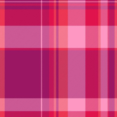 Şeftali rengi tekstil arkaplan tartan, karalaması olmayan vektör kumaş. Pembe ve kırmızı renk paletinde warp desenli ekose kontrol deseni.