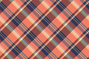 Nostalji tekstil ekoseli arka plan, güçlü, pürüzsüz bir tartan. Kırmızı ve turuncu renk paletinde uygun kumaş vektör deseni.