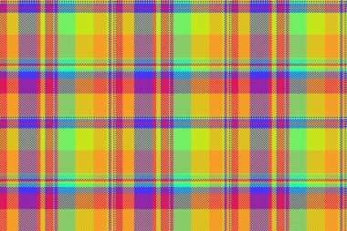 Tekstil kontrol kumaşı, iç kusursuz arka plan dokusu. Turuncu ve kireç renklerinde örülmüş ekose ekose vektör deseni.