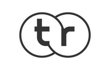 TR şirketinin amblemi, ana hatları yuvarlak ve iki birleşik dairenin harfleri olan T-R şablonu, marka kimliği, logoti. Vektör Sonsuzluk sembolü