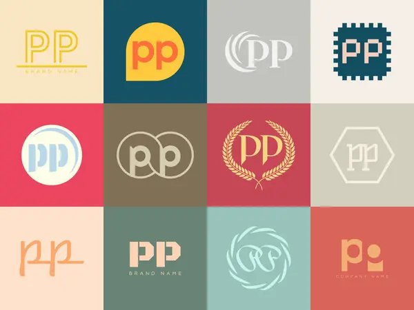 stock vector PP logo company template. Letter p and p logotype. Set different classic serif lettering and modern bold text with design elements. Initial font typography.