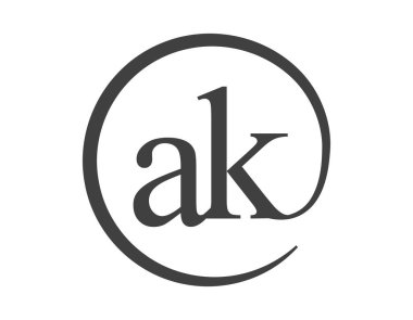 Çember şeklinde e-posta işareti tarzında iki harften AK logosu. A ve K şirketlerinin logosu