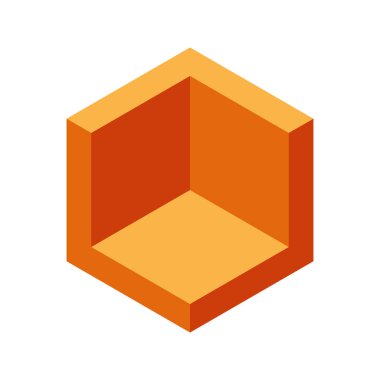 Küp logosu, geometrik vektör tasarımı. Kutu logoti şirketi, izometrik 3 boyutlu teknoloji amblemi.