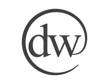 Daire şeklinde e-posta işareti tarzında iki harfli DW logosu. D ve W, iş şirketinin logosu