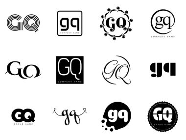 GQ logo şirketi şablonu. G ve Q harfleri logoti. Tasarım elemanları ile farklı klasik serif harfleri ve modern kalın metin ayarla. İlk yazı tipi tipografisi.