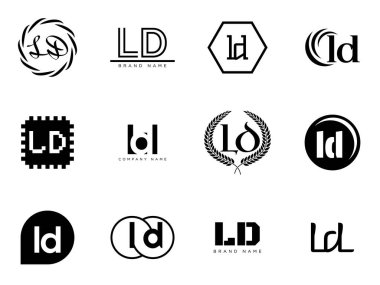 LD logo şirketi şablonu. Birinci ve ikinci harf logoti. Tasarım elemanları ile farklı klasik serif harfleri ve modern kalın metin ayarla. İlk yazı tipi tipografisi.