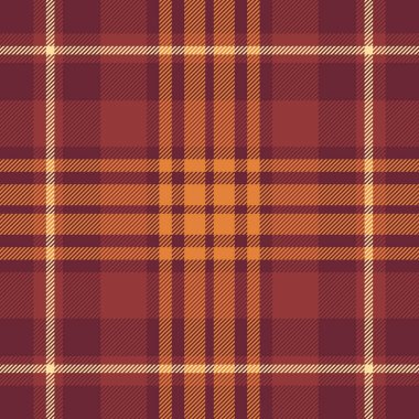 Olgun kontrol şablonu vektörü, ekose desenli tartan. Kral dokusu kırmızı ve turuncu renk paleti ile tekstil arkaplanı.