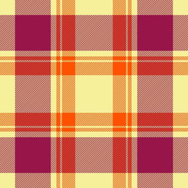 İnce ekoseli, kusursuz arka plan, kaz ayağı kumaşı tartan. Sarı ve pembe renk paletinde olay vektör deseni dokusu.