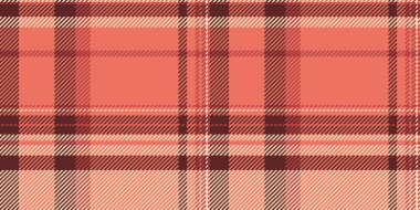 İlham verici kumaş tartan vektörü, arka plan ekosesiz. Düzenli desen tekstil denetimi kırmızı ve şeftali rengi paleti.