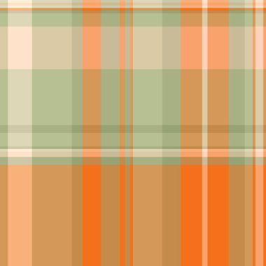 Sönük kontrol kumaş tartan, tapılası dikişsiz arka plan vektörü. Turuncu ve pastel renk paletinde kumaş desenli kumaş..