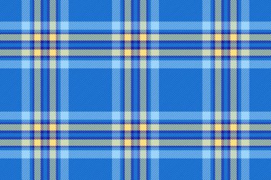 Kalıtsal kumaş kontrolü, minimum vektör geçmişi kusursuz. Festival desenli tekstil kumaşı mavi ve cyan renk paleti ile tartan.