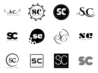 SC logo şirketi şablonu. Harfler ve c logoti. Tasarım elemanları ile farklı klasik serif harfleri ve modern kalın metin ayarla. İlk yazı tipi tipografisi.