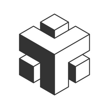 Küp logosu, geometrik vektör tasarımı. Siyah ve beyaz kutu logotip şirketi, izometrik 3 boyutlu teknoloji amblemi..
