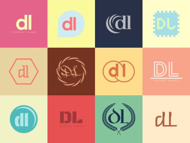 DL logo şirketi şablonu. D harfi ve ben logoyuz. Tasarım elemanları ile farklı klasik serif harfleri ve modern kalın metin ayarla. İlk yazı tipi tipografisi.