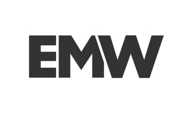 Güçlü ve modern kalın metinli EMW logo tasarım şablonu. Basit ve minimal tipografi içeren ilk tabanlı vektör logosu. Moda şirket kimliği.