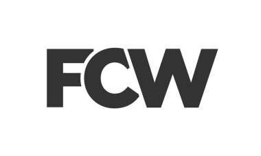 Güçlü ve modern kalın metinli FCW logo tasarım şablonu. Basit ve minimal tipografi içeren ilk tabanlı vektör logosu. Moda şirket kimliği.
