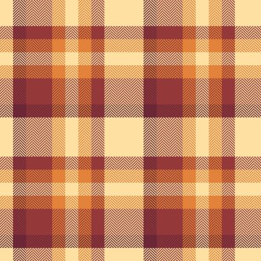 Golf kontrol tartan dokusu, keten vektör arkaplan ekoseli. Paisley kumaş deseni kırmızı ve kehribar renk paletinde dikişsiz..