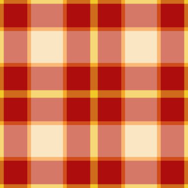 Şatafatlı çek kusursuz deco desenli kumaş tartan. Kırmızı ve turuncu renk paletinde birincil tekstil vektör ekose arkaplanı.