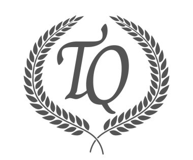 Baş harf T ve Q, TQ monogram logo tasarımı defne çelengi. Kaligrafi yazı tipli lüks amblem.