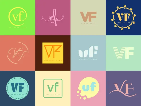 stock vector VF logo company template. Letter v and f logotype. Set different classic serif lettering and modern bold text with design elements. Initial font typography.