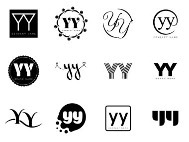 YY logo şirketi şablonu. Mektup y ve y logotype. Tasarım elemanları ile farklı klasik serif harfleri ve modern kalın metin ayarla. İlk yazı tipi tipografisi.