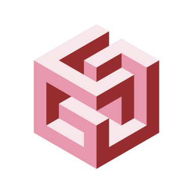 Küp logosu, geometrik vektör tasarımı. Kutu logoti şirketi, izometrik 3 boyutlu teknoloji amblemi.