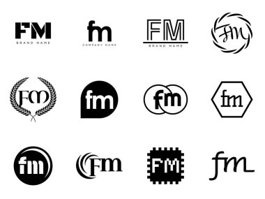 FM logo şirketi şablonu. F ve M harfi logoti. Tasarım elemanları ile farklı klasik serif harfleri ve modern kalın metin ayarla. İlk yazı tipi tipografisi.