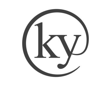 Çember şeklinde e-posta işareti tarzında iki harfli KY logosu. K ve Y iş şirketlerinin logoyu yuvarlak