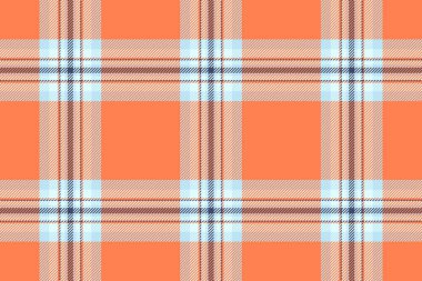 Erkeksi desenli tartan vektör, naylon kumaş arka plan tekstili. Mercan ve açık renk paletinde desensiz ekoseli örnekleme denetimi.
