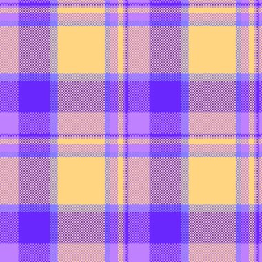 Geniş arka plan ekose vektörü, kareli tartan kumaş deseni. Çivit mavisi ve kehribar renk paletinde zevksiz dikişsiz doku kontrolü.