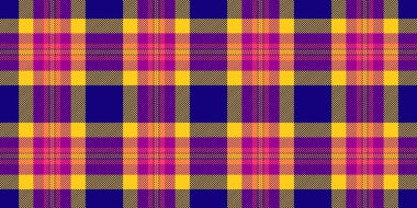 Akan ekose kumaş, minimalist kumaş arkaplan dikişsiz. Çivit mavisi ve sarı renk paletinde büyük kontrol deseni vektör dokusu.