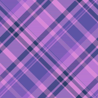 Detaylı kontrol tartan vektörü, şekil desenli arka plan. Manzaralı kumaş, mor ve çivit rengi paletinde kusursuz tekstil..