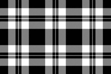 Kabile desenli tekstil kumaş, ekoseli kumaş dikişsiz. Siyah ve beyaz renk paletinde nostaljik arkaplan tartan vektör kontrolü.