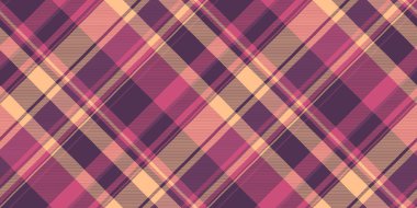 Kanada tartan arka planı pürüzsüz, kumaş desenli doku vektörü. Yaş tekstil ekoseli kumaş pembe ve mor renk paleti ile kontrol.