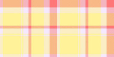 Reklam dokusu vektör arkaplanı, sıcak ve pürüzsüz ekose. Sonbahar tartan desenli tekstil kumaşı sarı ve açık renk paleti.