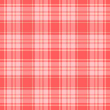 Ekose desenli tekstil kumaş denetimi. Kırmızı ve açık renkli vektör arkaplan tartan dokusu var..