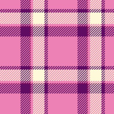 Nyc tekstil kontrolü, kusursuz tartan desenli kız. Kavramsal arkaplan ekoseli kumaş pembe ve mor renk paletinde.