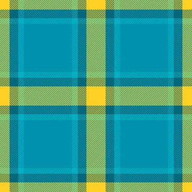 Renkli kumaş dokusu, ekose kumaş kalıbı oluşturun. Model arkaplan tartan vektörü cyan ve sarı renklerde pürüzsüz.