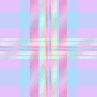 Okulsuz çek dokusu, keten kumaş desenli tekstil. Işık ve cyan renk paletinde ayrıntılı ekose vektör kumaş arkaplanı.