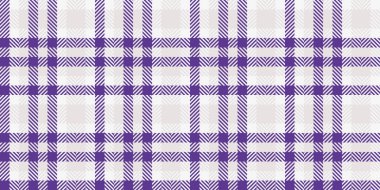 İpek tartan arkaplan vektörü, boş tekstil dokusu kumaşı. Sonbahar ekoseli desen beyaz ve menekşe renk paletinde kontrol.