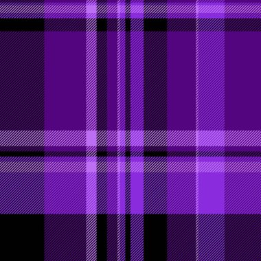 Tekrarlanabilir desenler, kumaş dokusu vektörü, kıyafet tekstili arka plan. Periyodik ekoseli tartan denetimi menekşe ve siyah renk paletinde kusursuz.