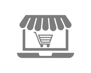 Mobil ve yerel pazar markaları için alışveriş mağazası logosu. Çevrimiçi mağaza simgeleri ödemeler, nakliyat ve satış için basit minimalist işaret, vektör illüstrasyonu.